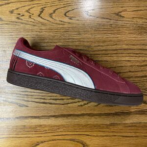 MENS PUMA SUEDE 2 ONE PIECE BURGUNDY SILVER SIZE 8 SHOES NEW CASUAL